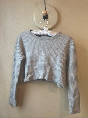 Babaton Aritzia Cropped Knit Ribbed Sweater Wool/Linen Heather Gray Size Small